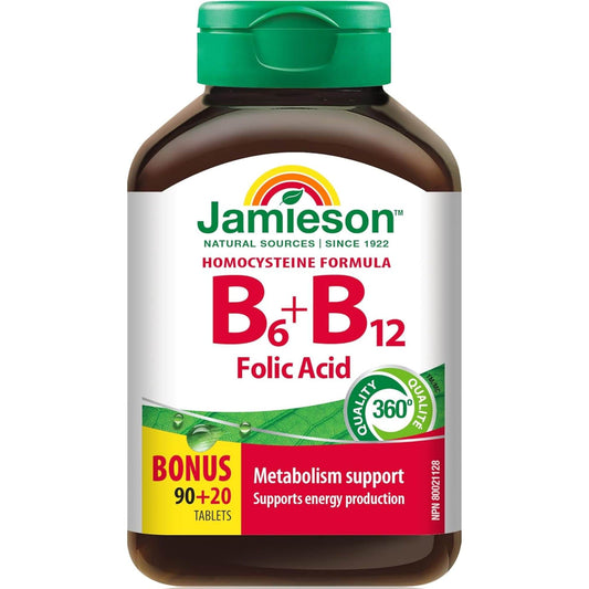Bonus, 90+20 Tablets | Jamieson Vitamin B6 + Vitamin B12 Folic Acid