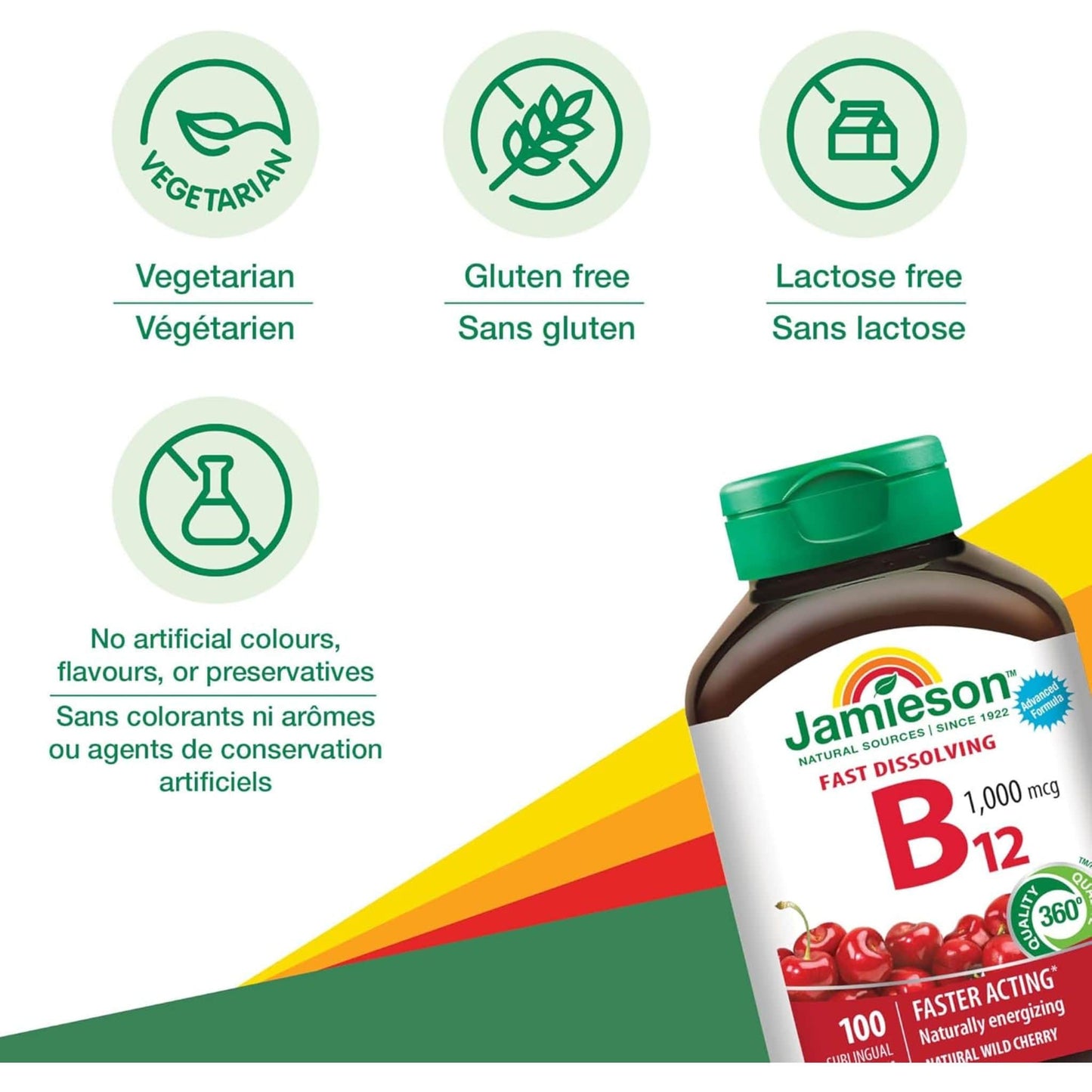 100 Sublingual Tablets | Jamieson Vitamin B12 (Methylcobalamin) 1,000 mcg Fast Dissolving