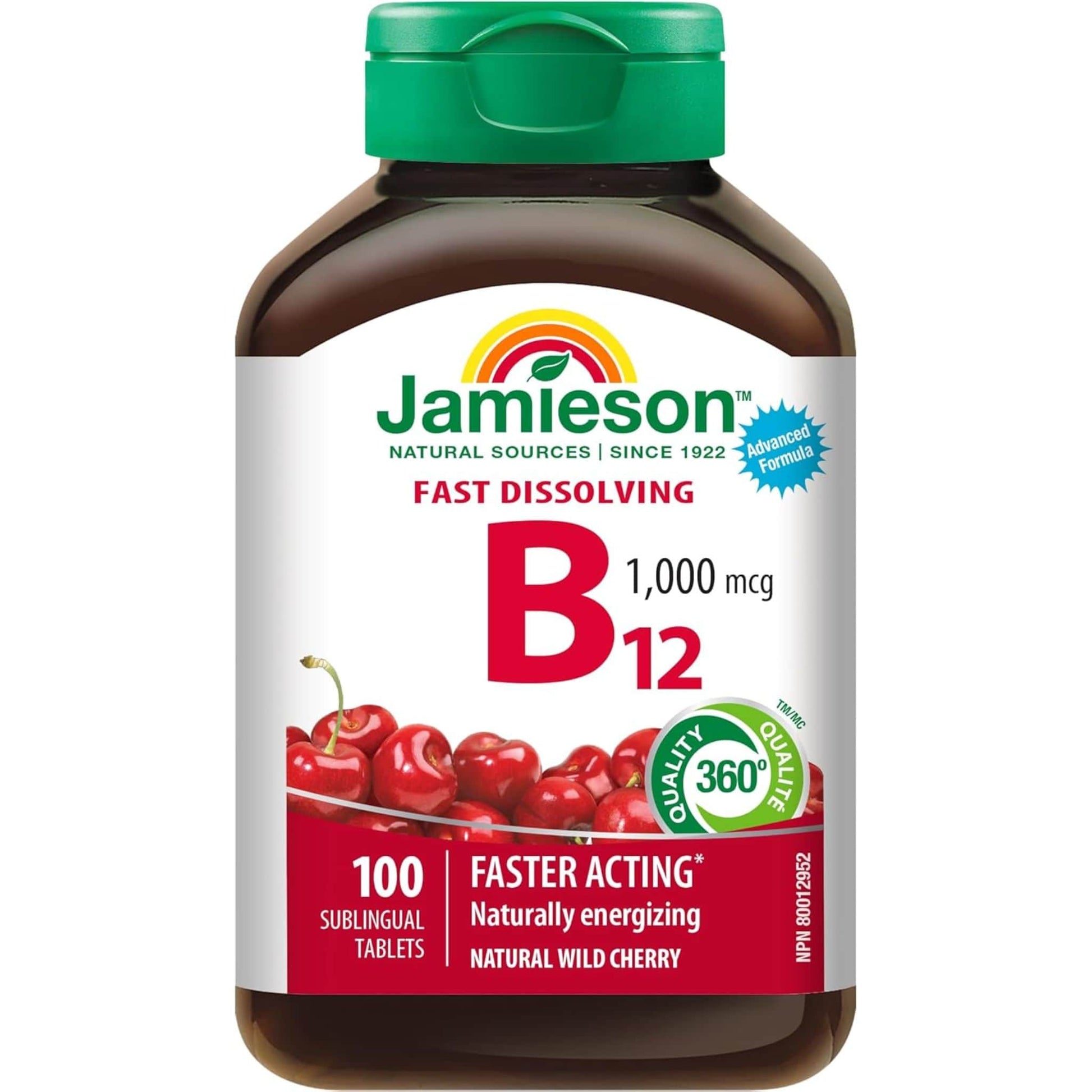 100 Sublingual Tablets | Jamieson Vitamin B12 (Methylcobalamin) 1,000 mcg Fast Dissolving
