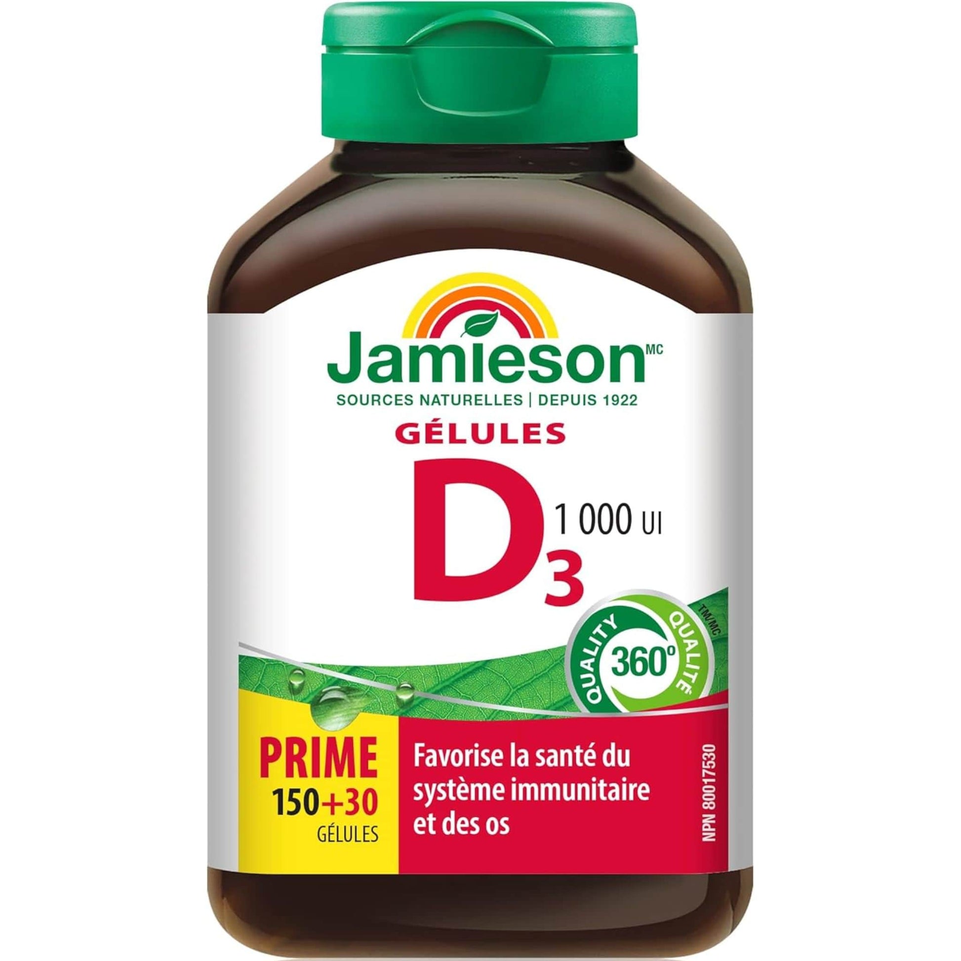 Bonus, 150+30 Softgels | Jamieson Vitamin D3 1,000 IU Premium Softgels