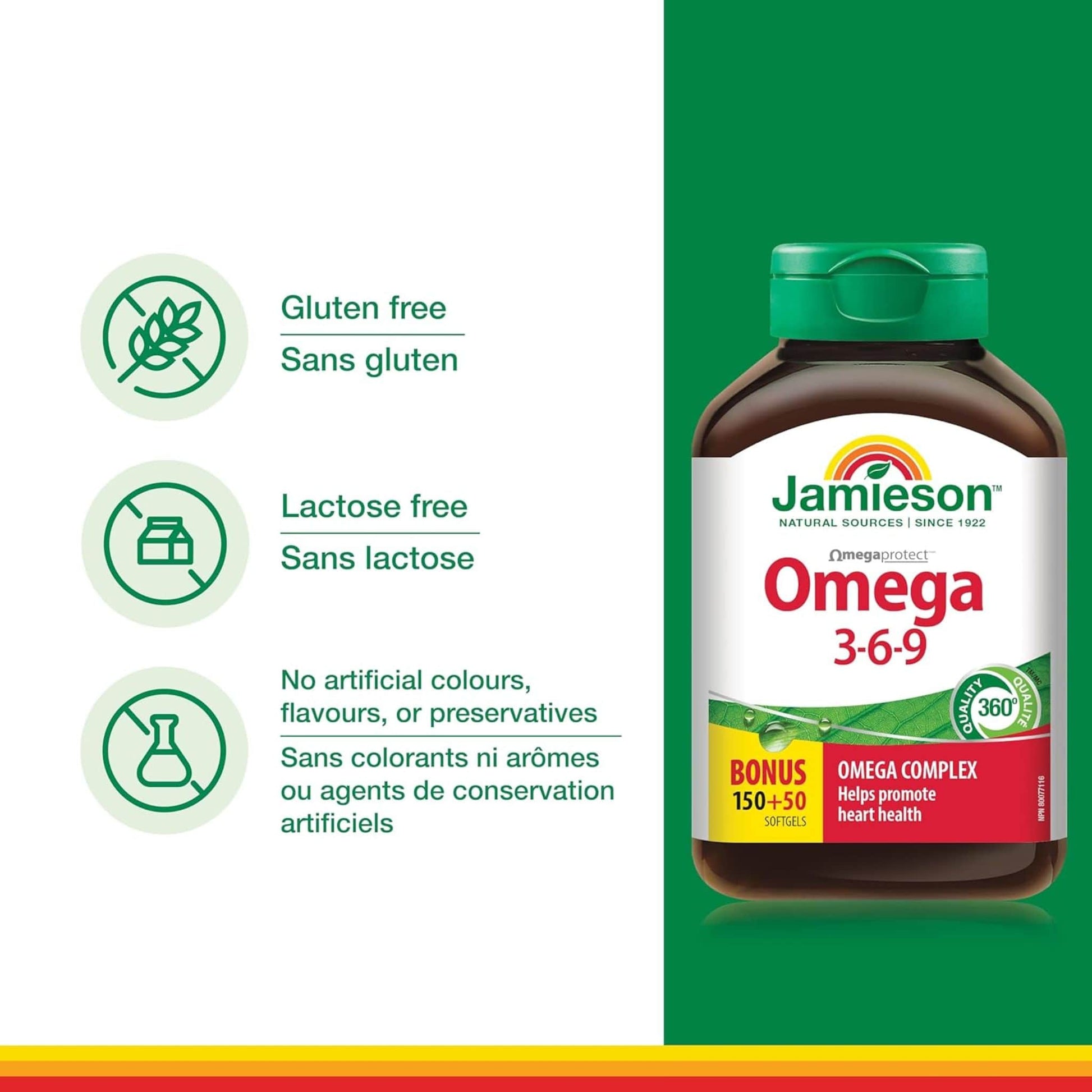 Bonus, 150+50 Softgels | Jamieson Omega 3-6-9 1,200 mg OmegaProtect