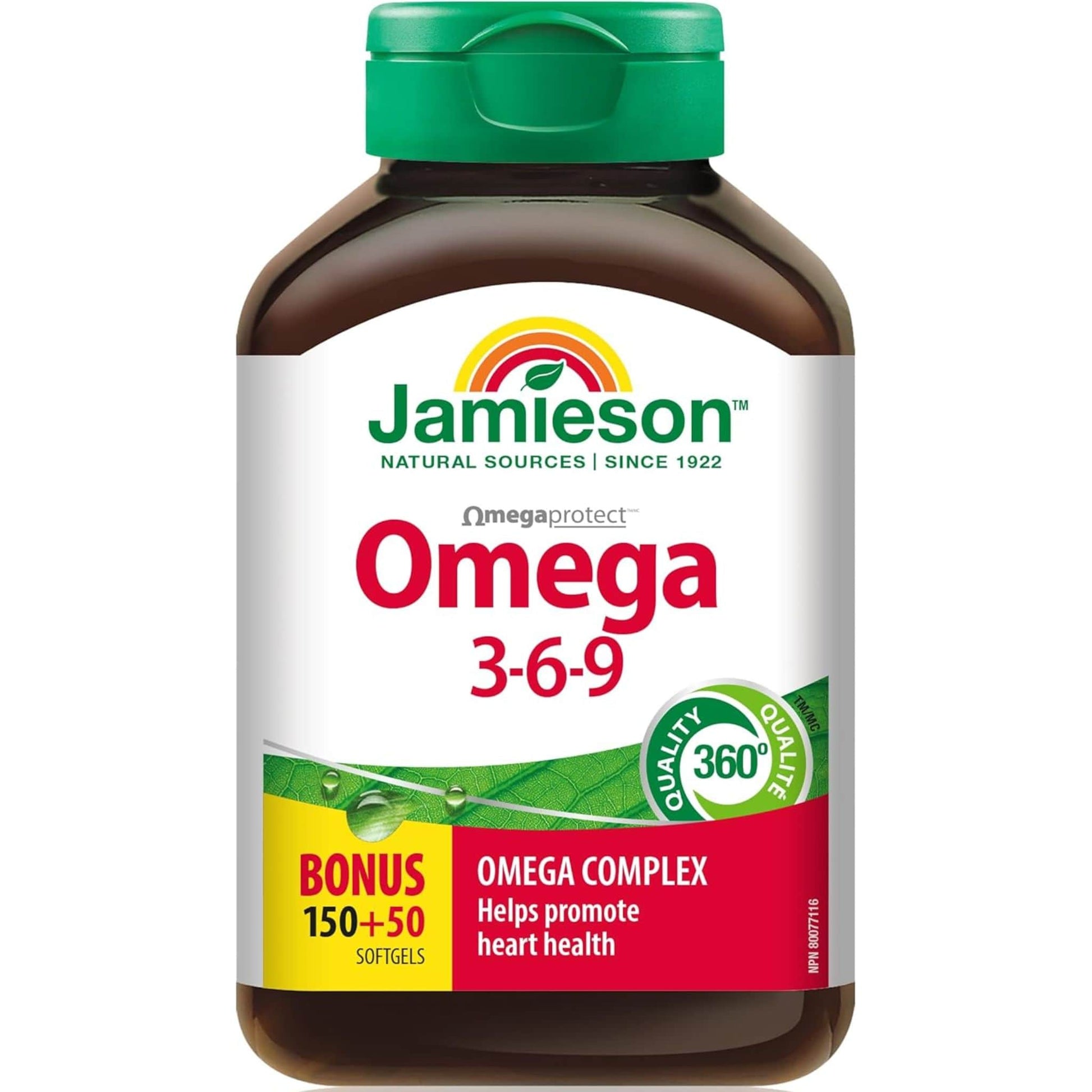 Bonus, 150+50 Softgels | Jamieson Omega 3-6-9 1,200 mg OmegaProtect