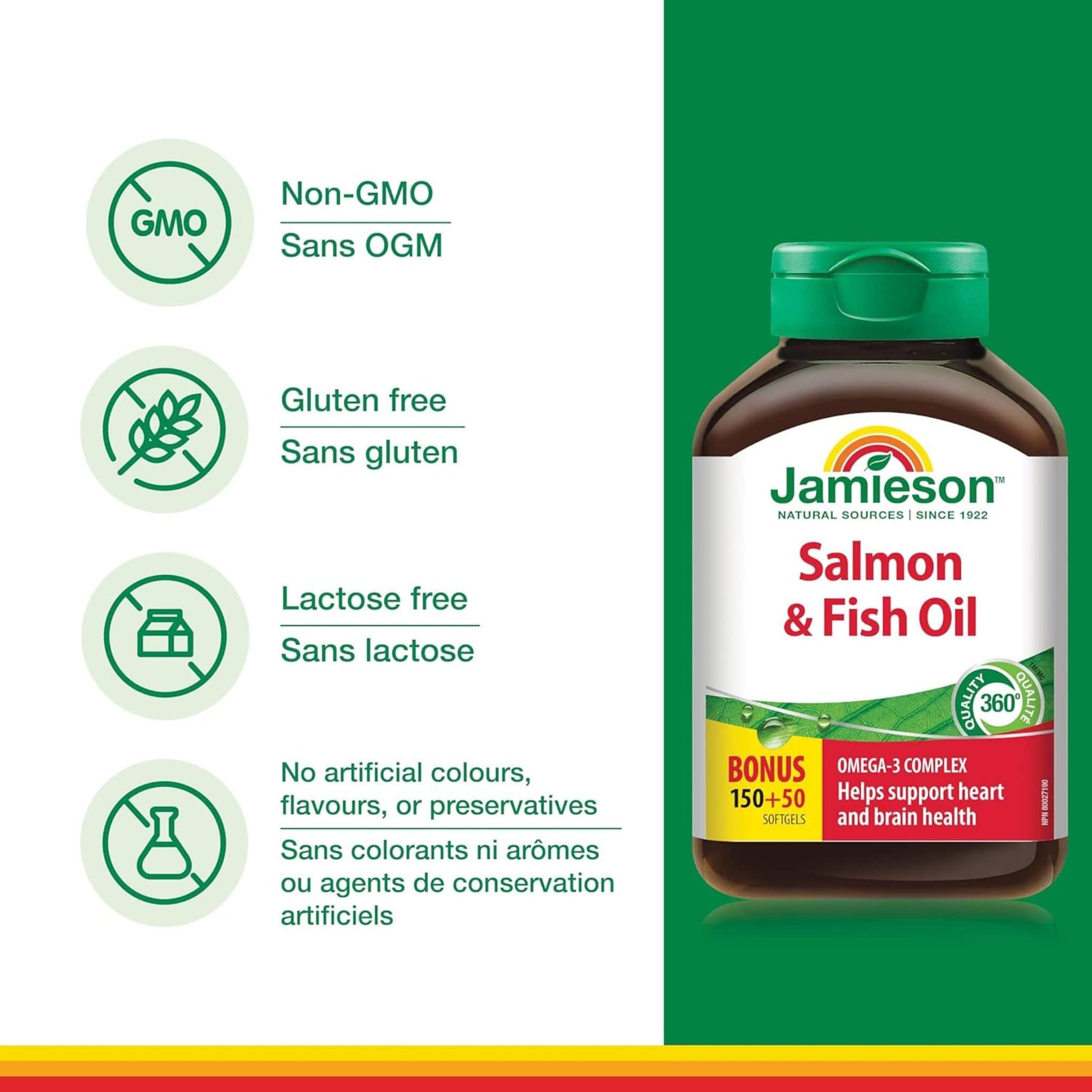 Bonus, 150+50 Softgels | Jamieson Salmon and Fish Oil, Omega-3 Complex