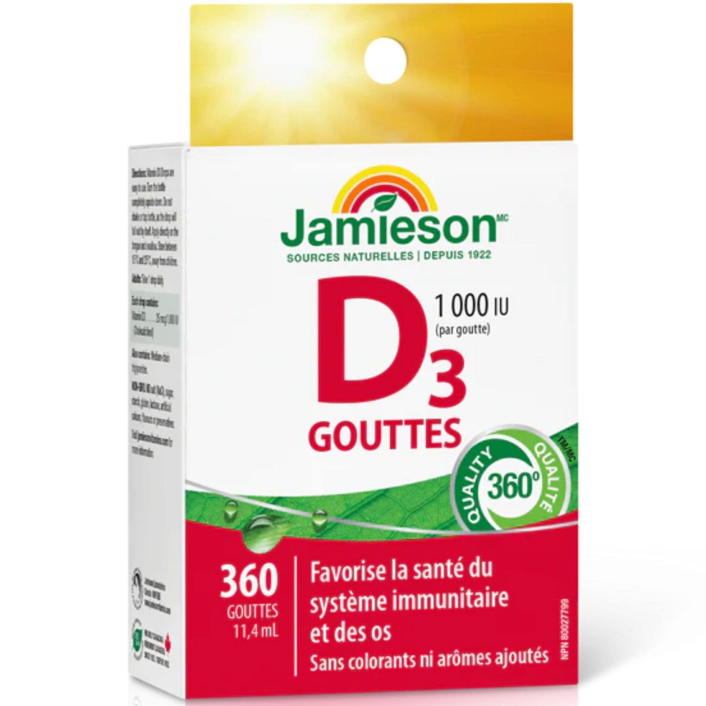 360 Liquid Dops, 11.4mL | Jamieson Vitamin D3 Drops 1,000 IU