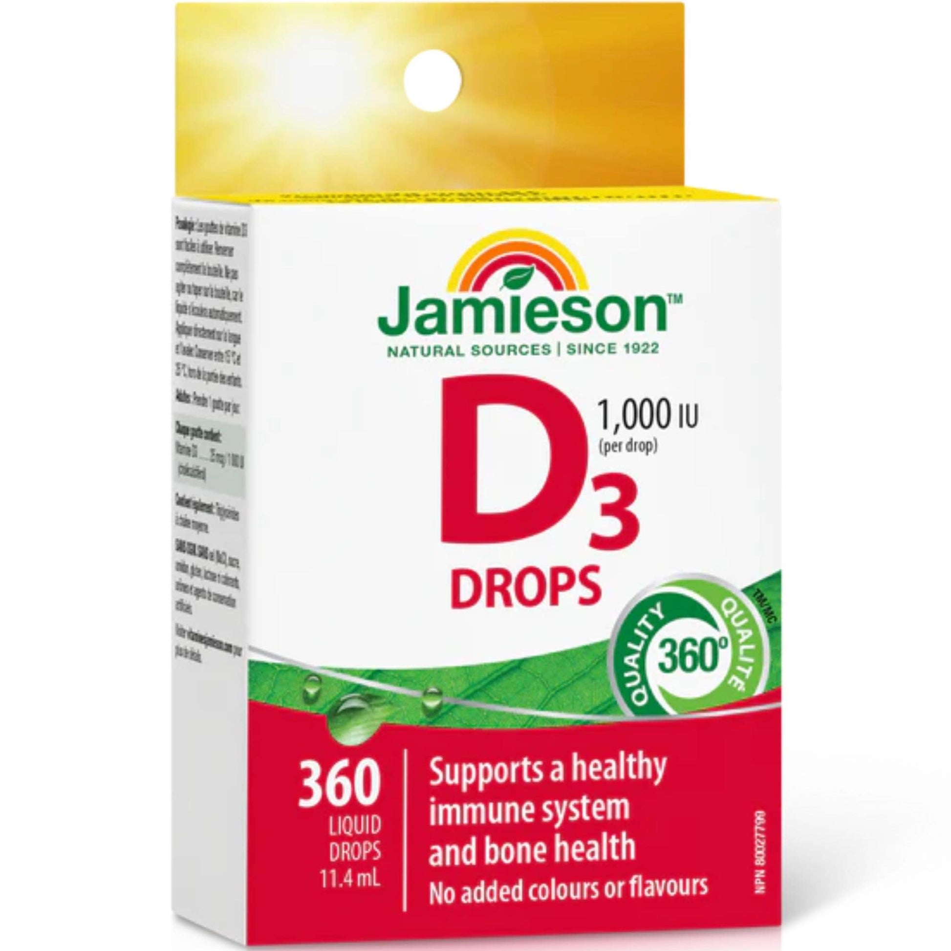 360 Liquid Dops, 11.4mL | Jamieson Vitamin D3 Drops 1,000 IU