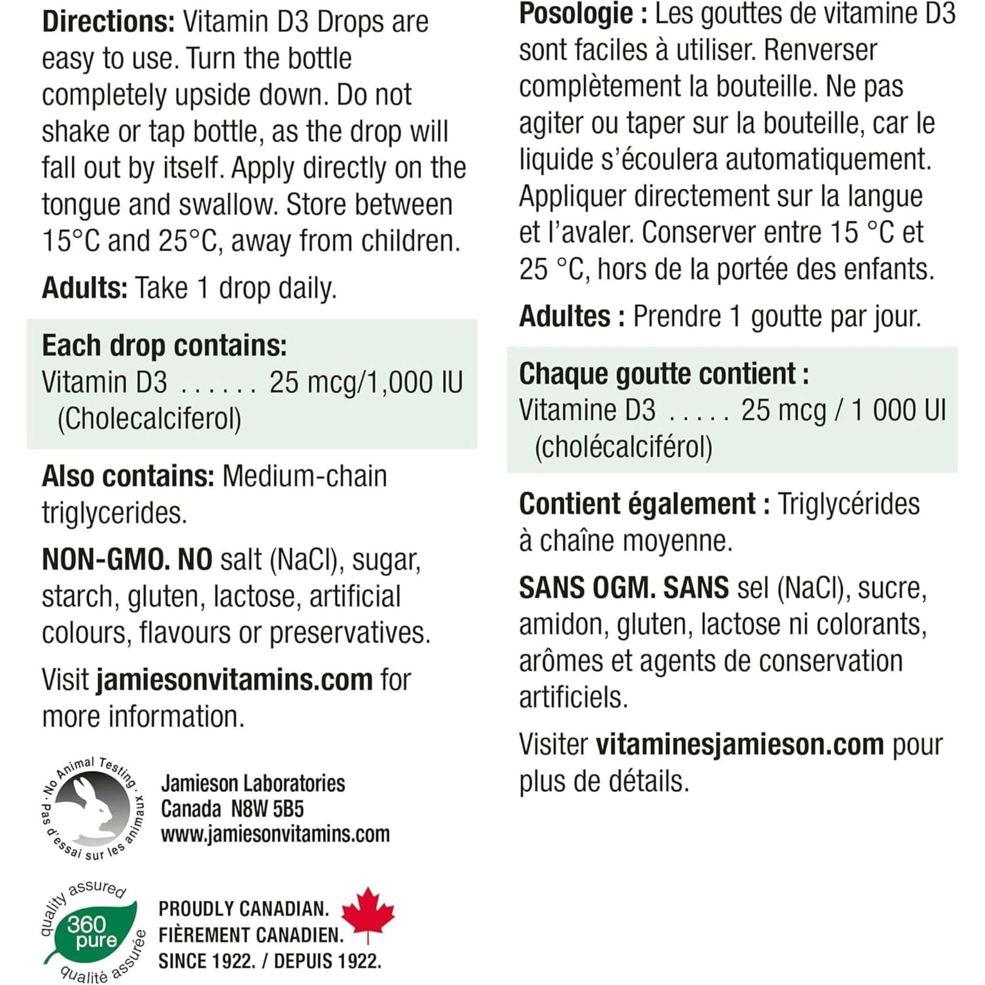 360 Liquid Dops, 11.4mL | Jamieson Vitamin D3 Drops 1,000 IU