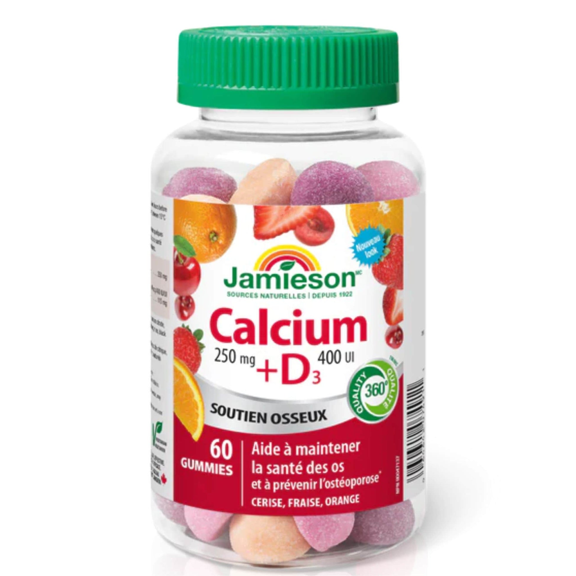 Cherry, Strawberry, Orange Flavours, 60 Gummies | Jamieson Gummies Calcium 250 mg + Vitamin D3 400 IU