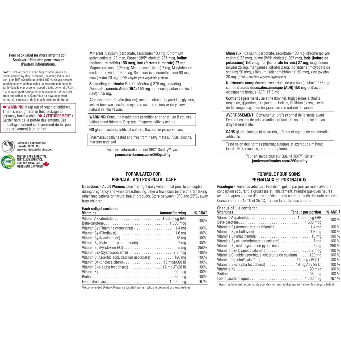 60 Softgels | Jamieson Prenatal 100% Complete + DHA