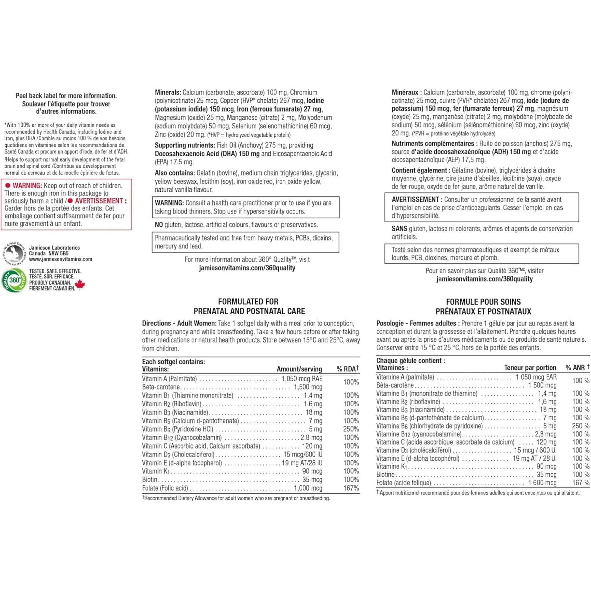 60 Softgels | Jamieson Prenatal 100% Complete + DHA