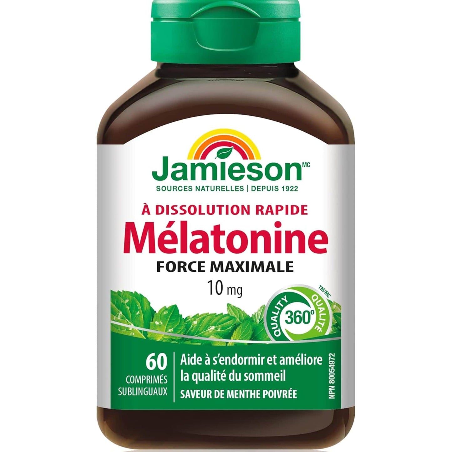 Peppermint, 60 Sublingual Tablets | Jamieson Melatonin 10 mg, Fast Dissolving Max Strength