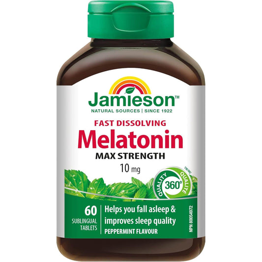 Peppermint, 60 Sublingual Tablets | Jamieson Melatonin 10 mg, Fast Dissolving Max Strength