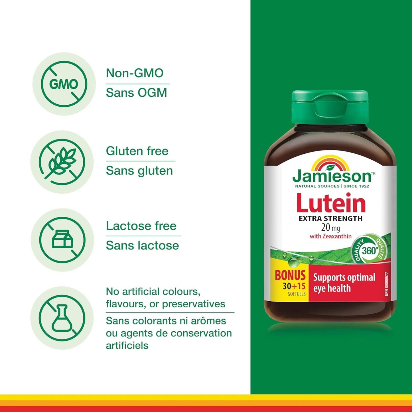 Bonus, 30+15 Softgels | Jamieson Lutein Extra Strength 20 mg with Zeaxanthin