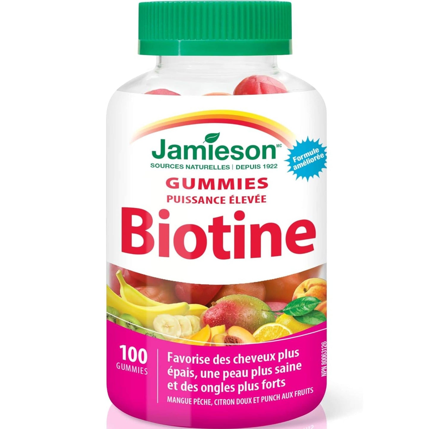 Mango Peach, Sweet Lemon & Fruit Punch Flavours, 100 Gummies | Jamieson High Potency Biotin Gummies