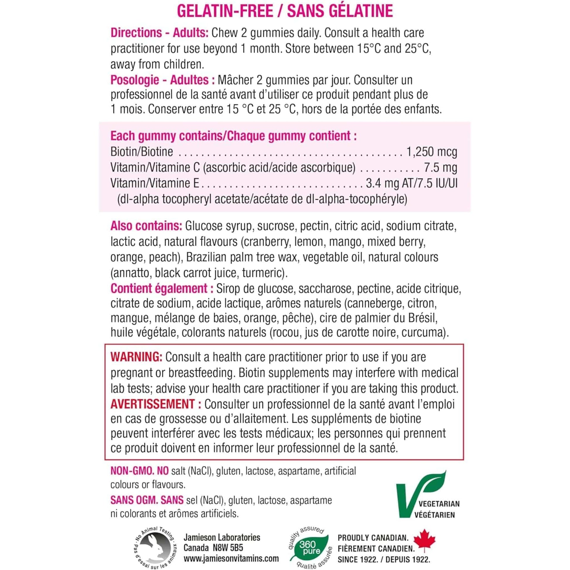 Mango Peach, Sweet Lemon & Fruit Punch Flavours, 100 Gummies | Jamieson High Potency Biotin Gummies