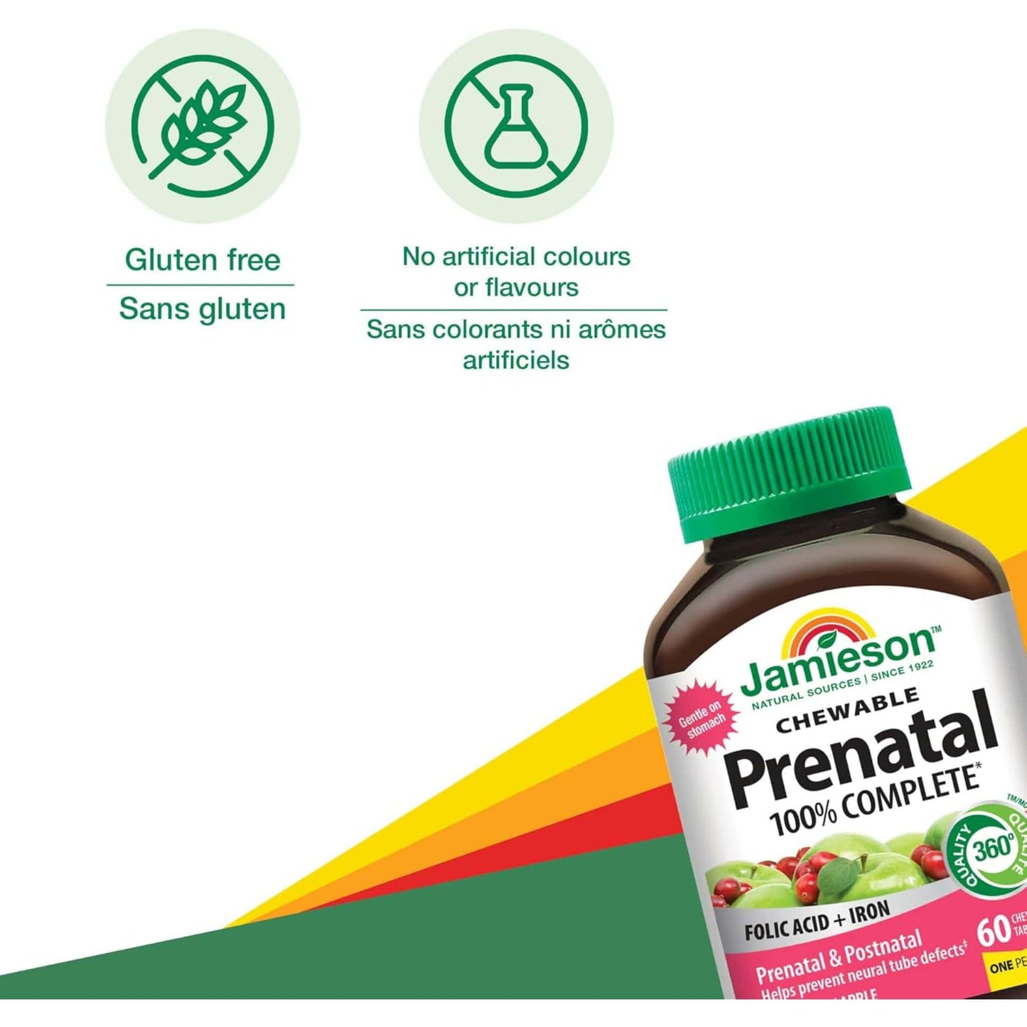 Cranberry Apple Flavour, 60 Chewable Tablets | Jamieson 100% Complete Prenatal Multivitamin