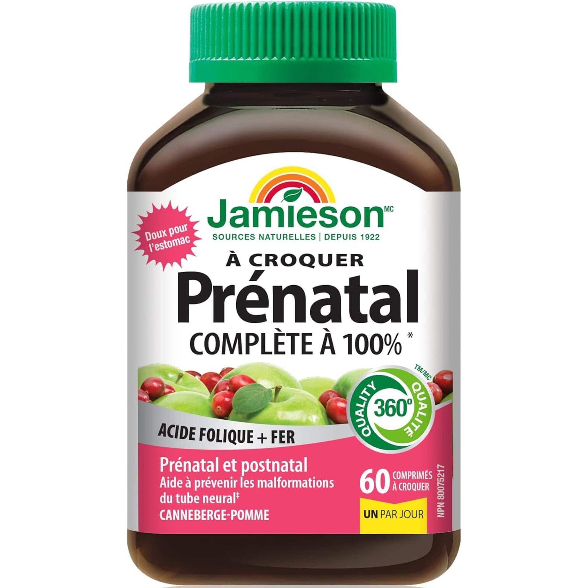Cranberry Apple Flavour, 60 Chewable Tablets | Jamieson 100% Complete Prenatal Multivitamin