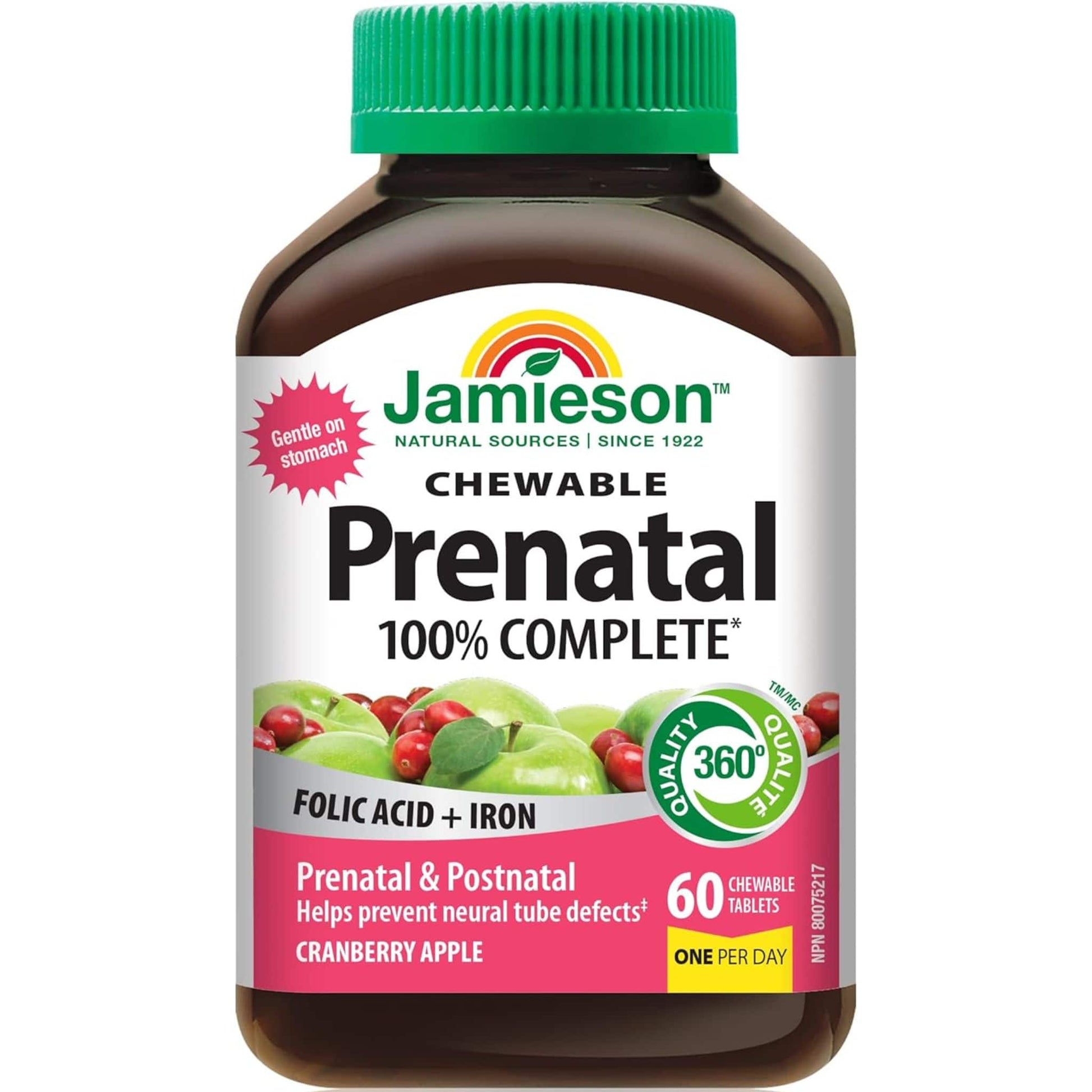 Cranberry Apple Flavour, 60 Chewable Tablets | Jamieson 100% Complete Prenatal Multivitamin