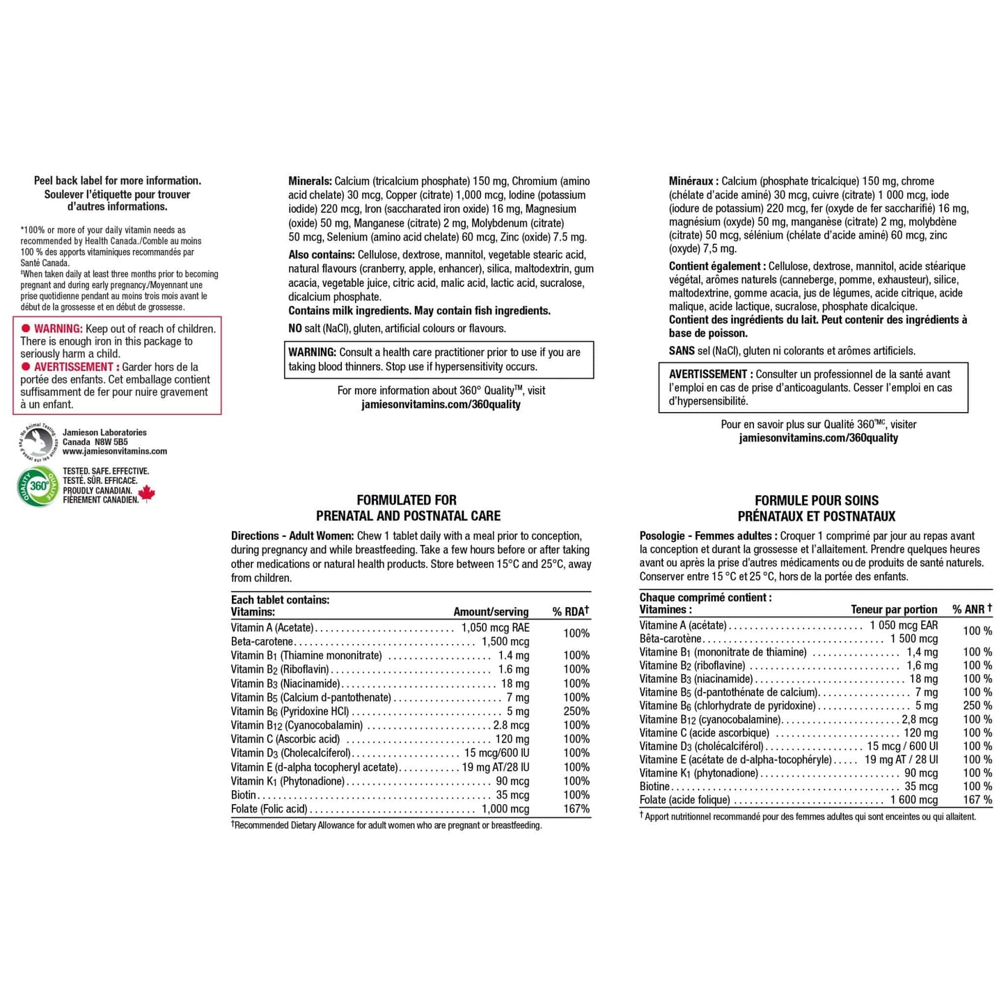 Cranberry Apple Flavour, 60 Chewable Tablets | Jamieson 100% Complete Prenatal Multivitamin