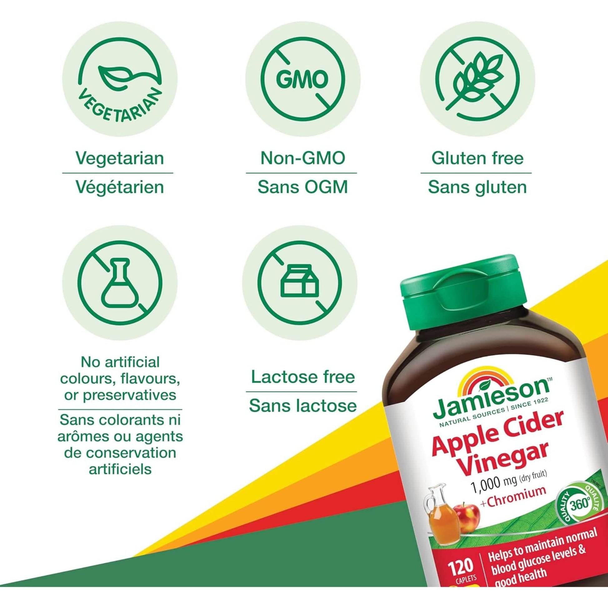120 Caplets | Jamieson Apple Cider Vinegar 1,000 mg + Chromium