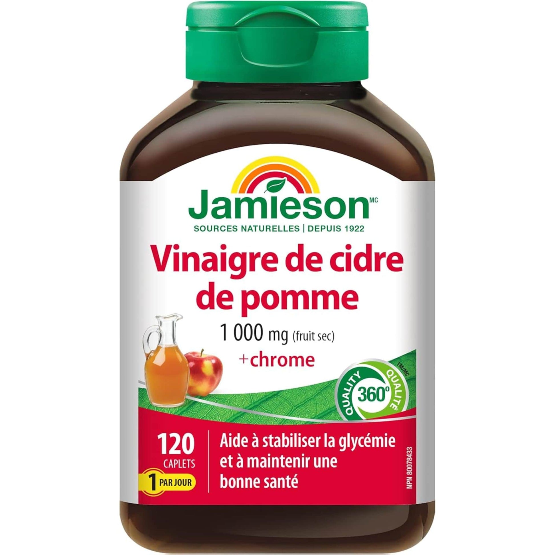 120 Caplets | Jamieson Apple Cider Vinegar 1,000 mg + Chromium