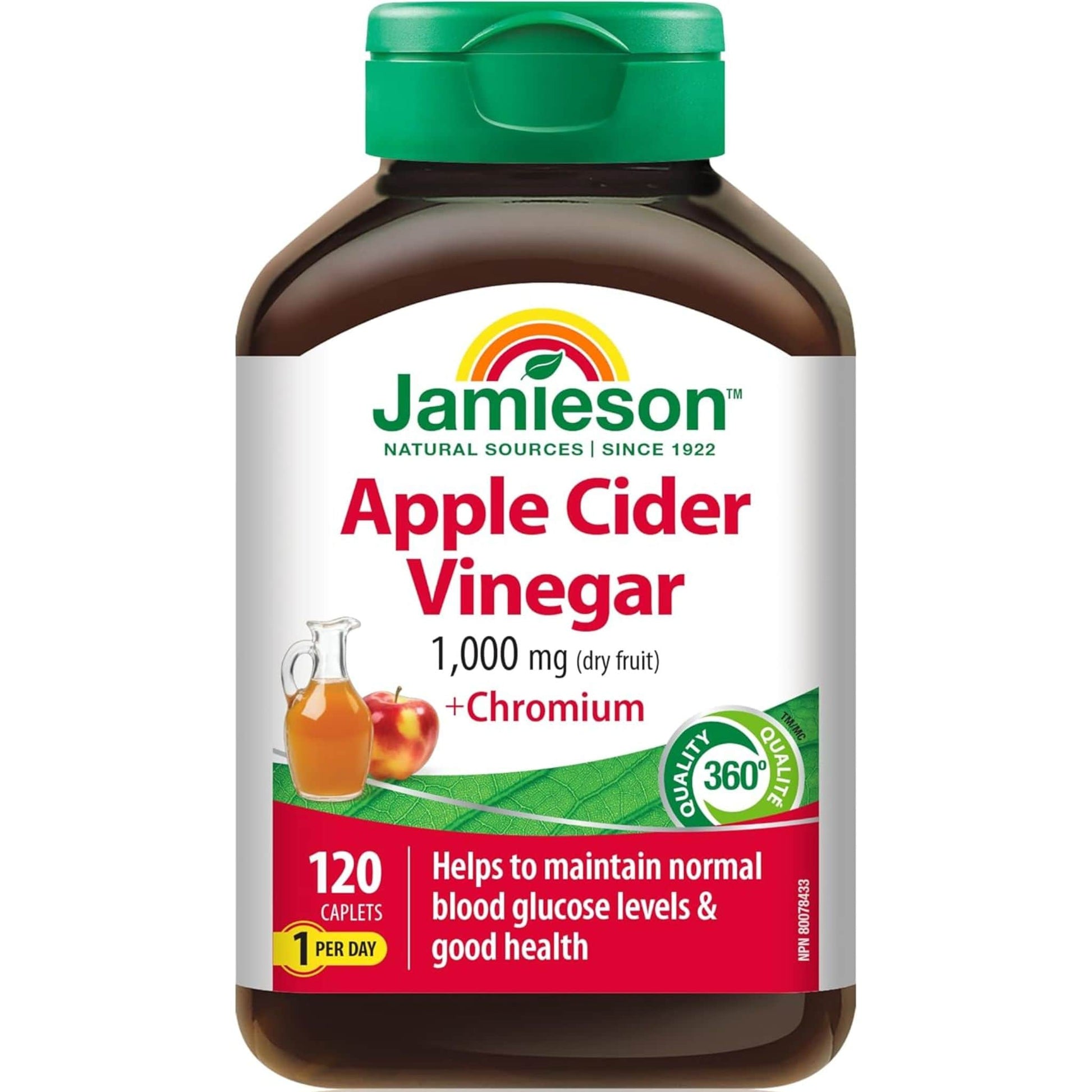 120 Caplets | Jamieson Apple Cider Vinegar 1,000 mg + Chromium