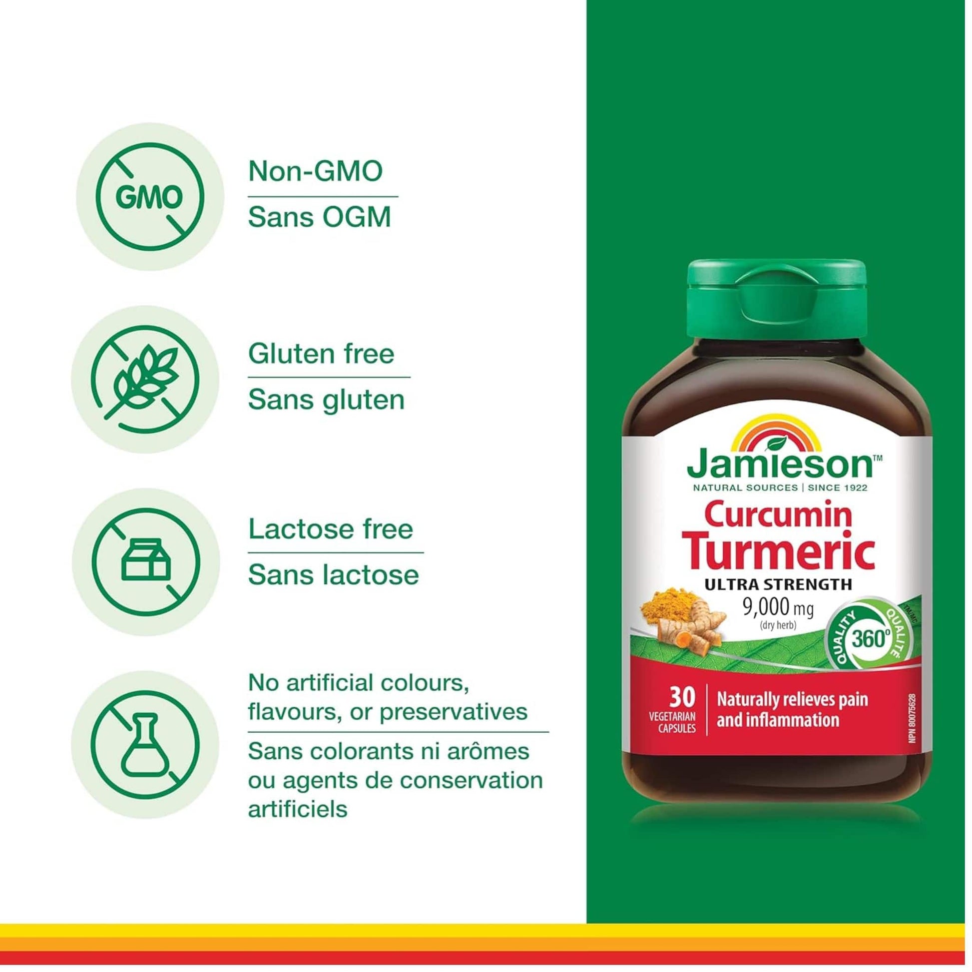 30 Vegetarian Capsules | Jamieson Curcumin Turmeric 9,000mg Ultra Strength