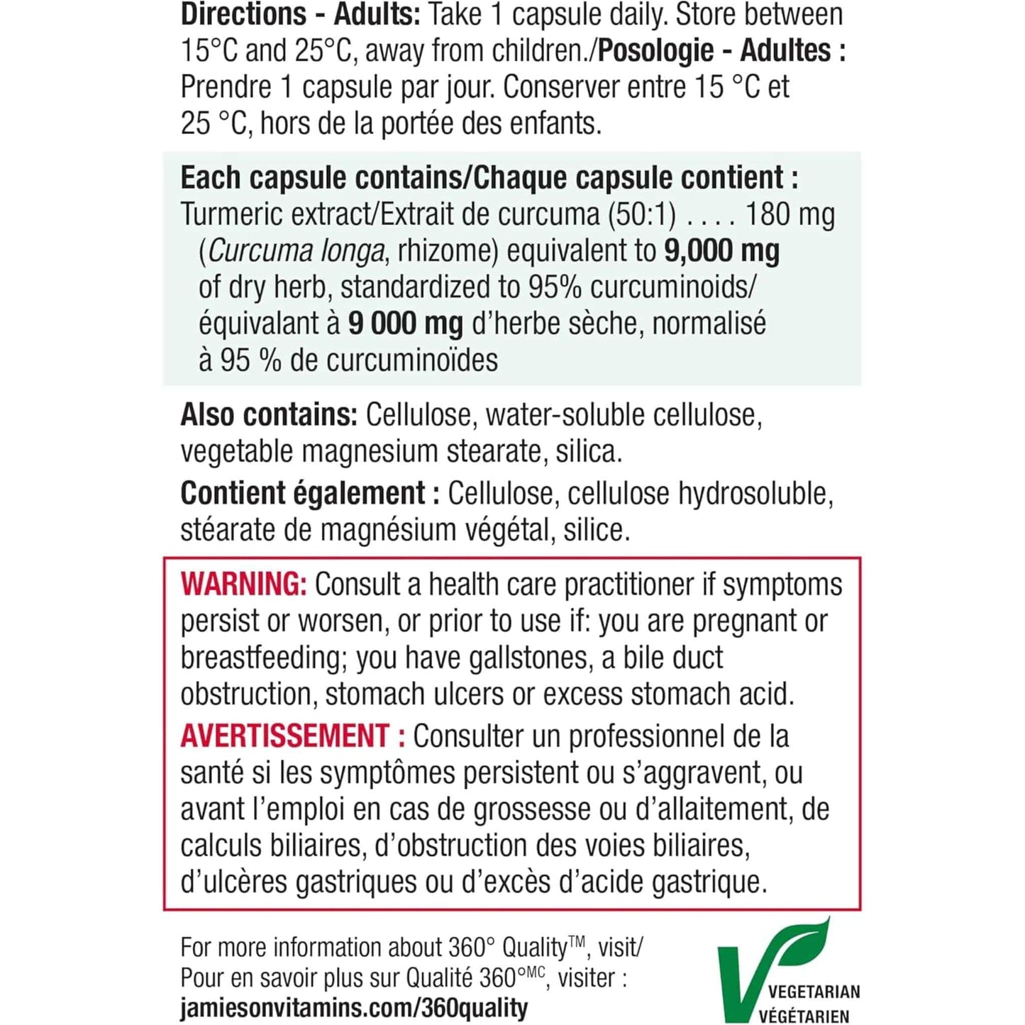 30 Vegetarian Capsules | Jamieson Curcumin Turmeric 9,000mg Ultra Strength