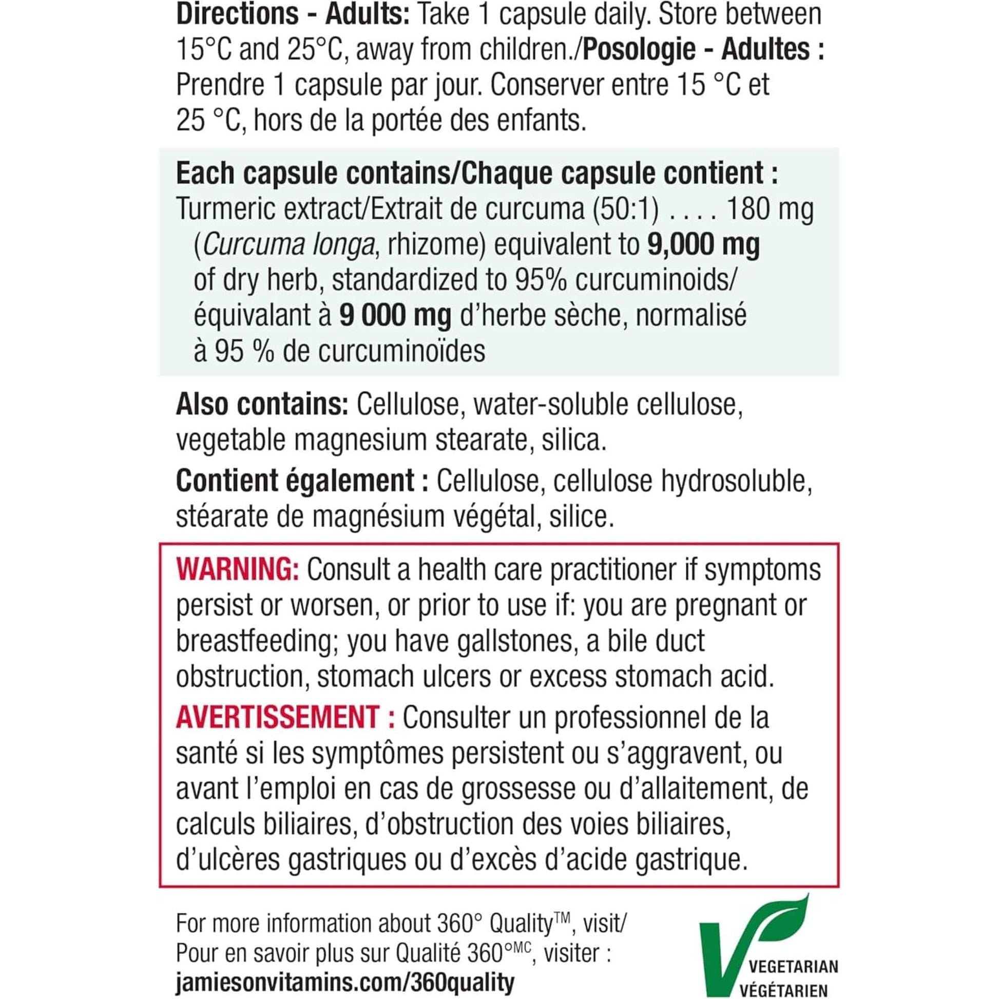 30 Vegetarian Capsules | Jamieson Curcumin Turmeric 9,000mg Ultra Strength