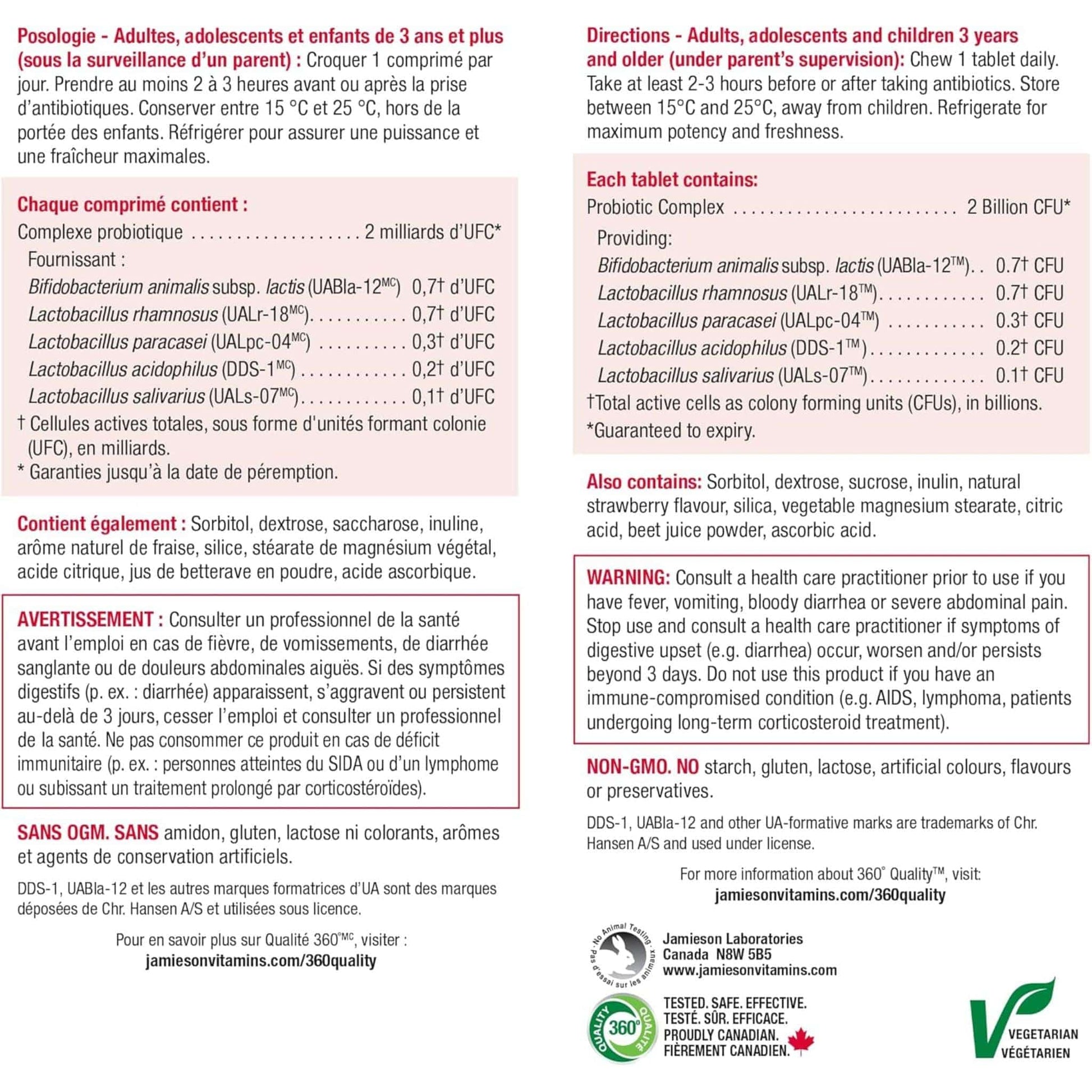 Natural Strawberry Flavour, 60 Chewable Tablets | Jamieson Chewable Probiotic