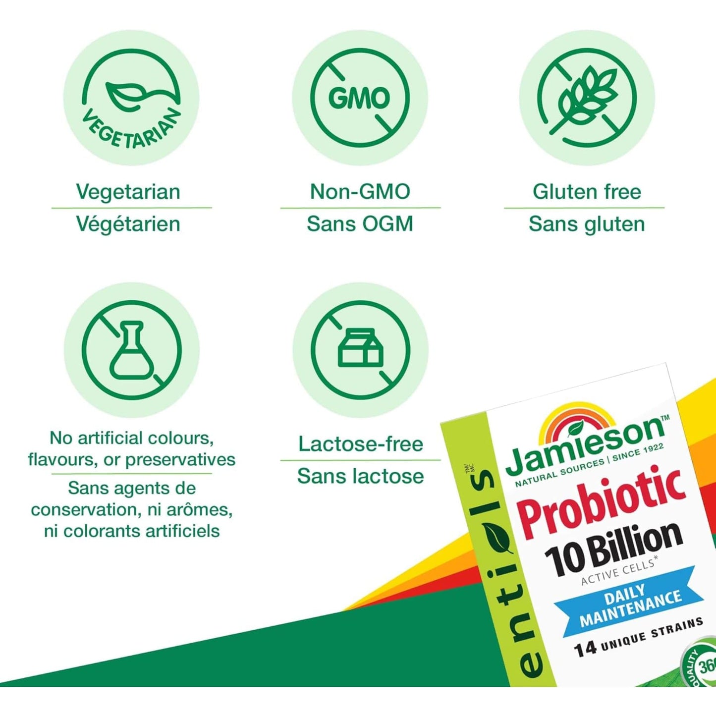 60 Vegetarian Capsules | Jamieson Probiotic Daily Maintenance, 10 Billion Active Cells, 14 Unique Strains
