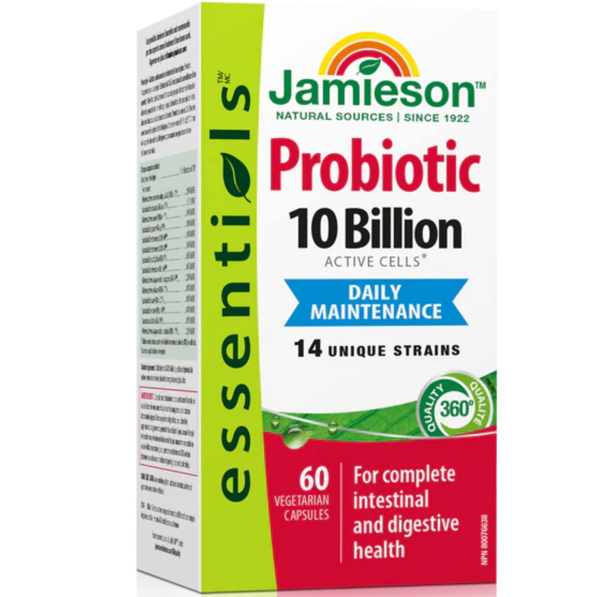 60 Vegetarian Capsules | Jamieson Probiotic Daily Maintenance, 10 Billion Active Cells, 14 Unique Strains