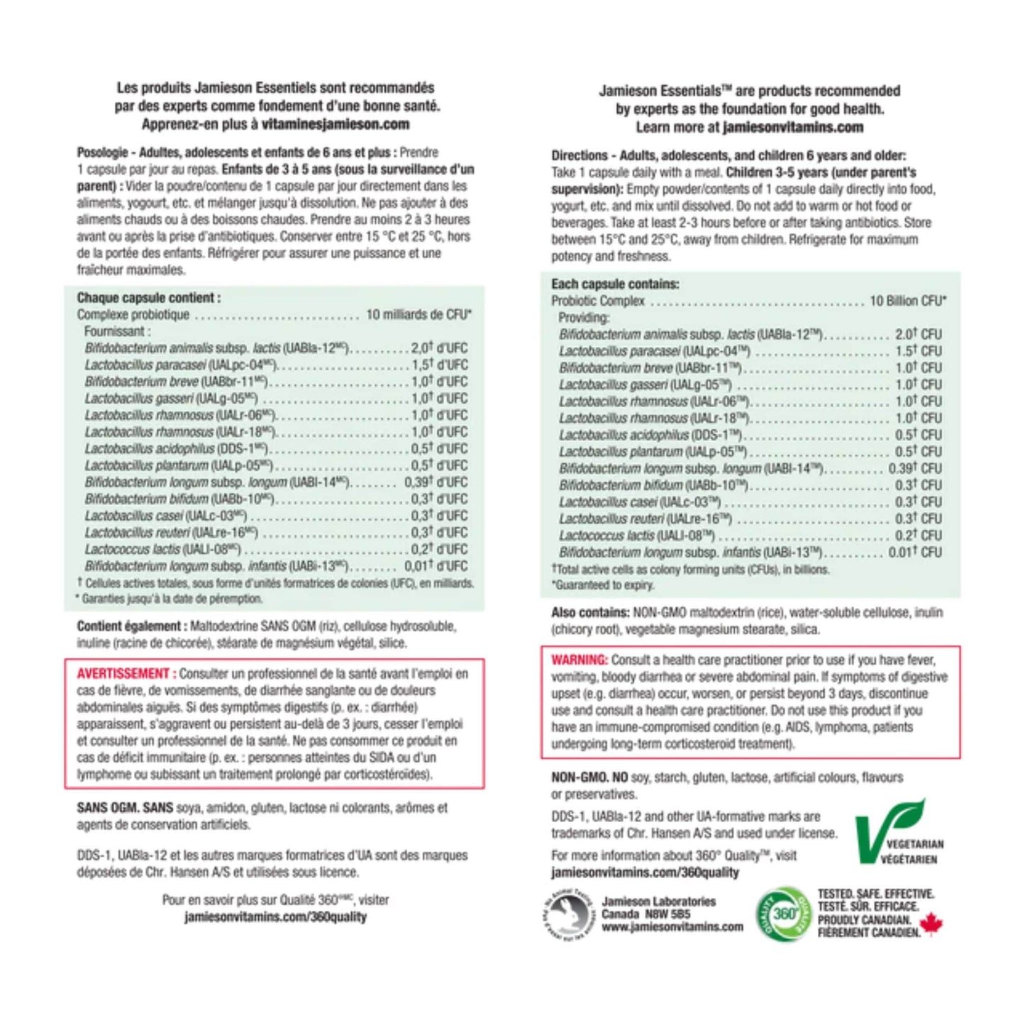 60 Vegetarian Capsules | Jamieson Probiotic Daily Maintenance, 10 Billion Active Cells, 14 Unique Strains