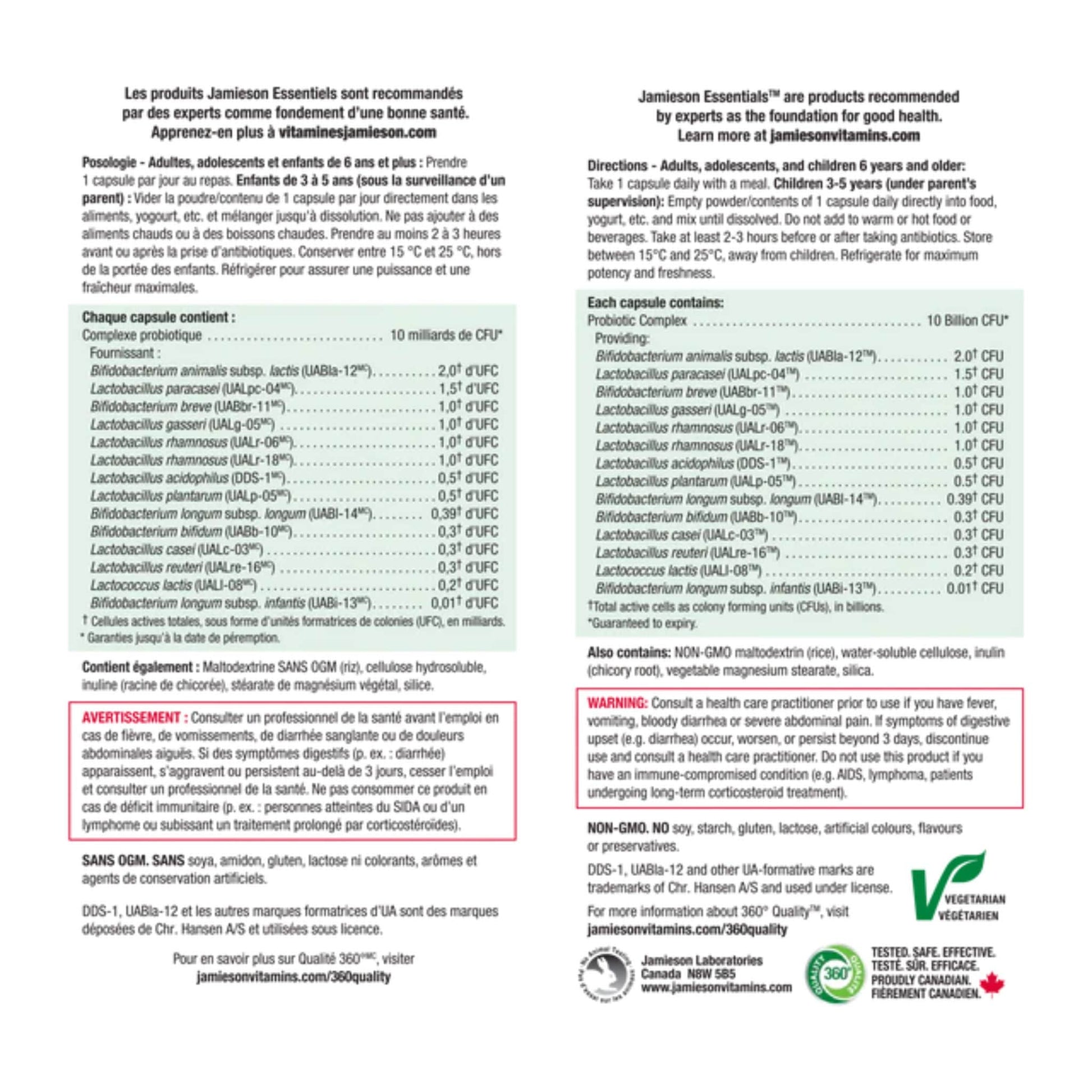 60 Vegetarian Capsules | Jamieson Probiotic Daily Maintenance, 10 Billion Active Cells, 14 Unique Strains