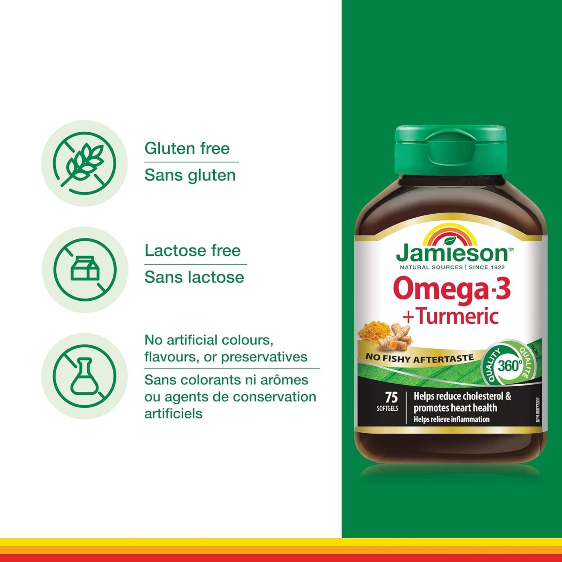 75 Softgels | Jamieson Omega-3 + Turmeric, No Fishy Aftertaste