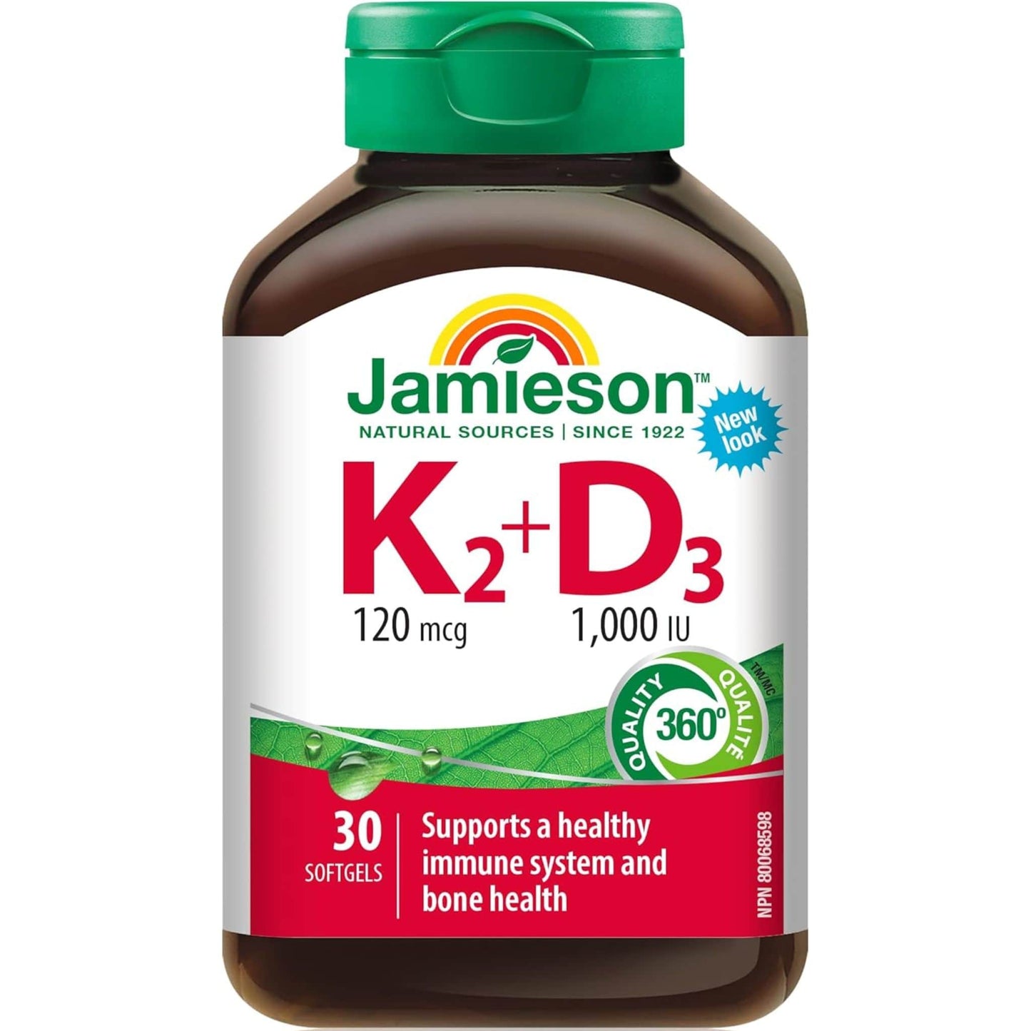 30 Softgels | Jamieson Vitamin K2 120 mcg + Vitamin D3 1,000 IU
