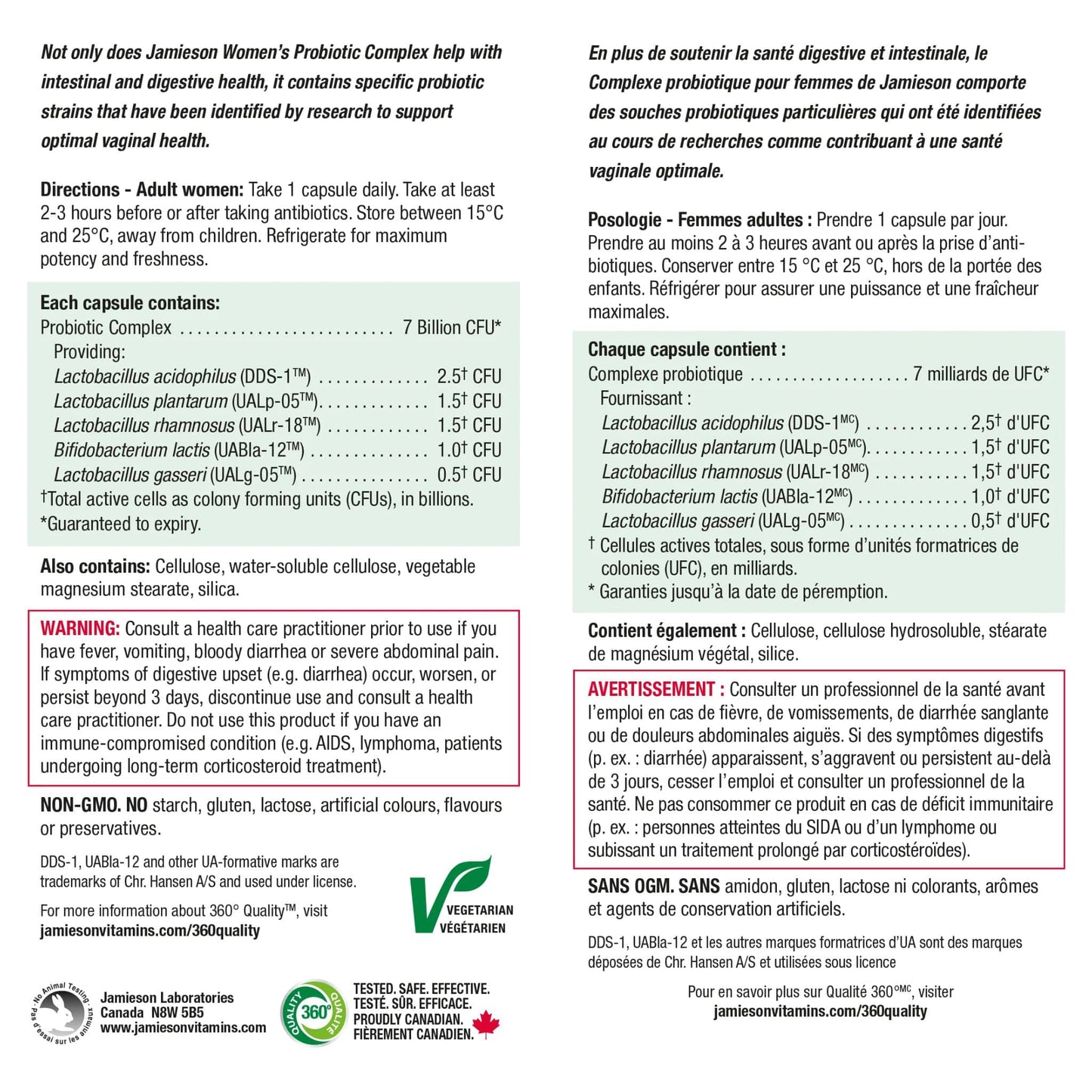 45 Vegetarian Capsules | Jamieson Women's Probiotic Complex, 7 Billion Active Cells 5 Unique Strains