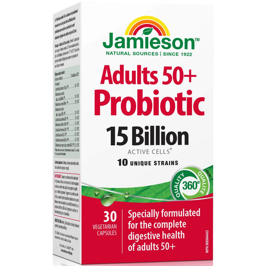 30 Vegetarian Capsules | Jamieson Adults 50+ Probiotic, 15 Billion Active Cells 10 Unique Strains