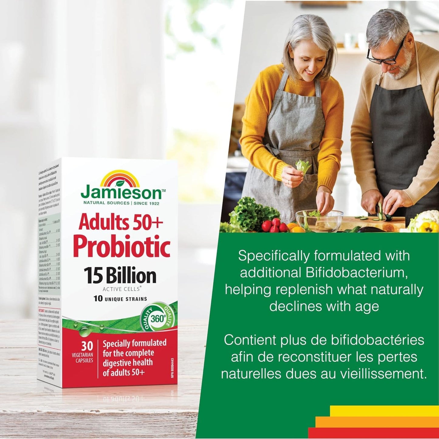 30 Vegetarian Capsules | Jamieson Adults 50+ Probiotic, 15 Billion Active Cells 10 Unique Strains