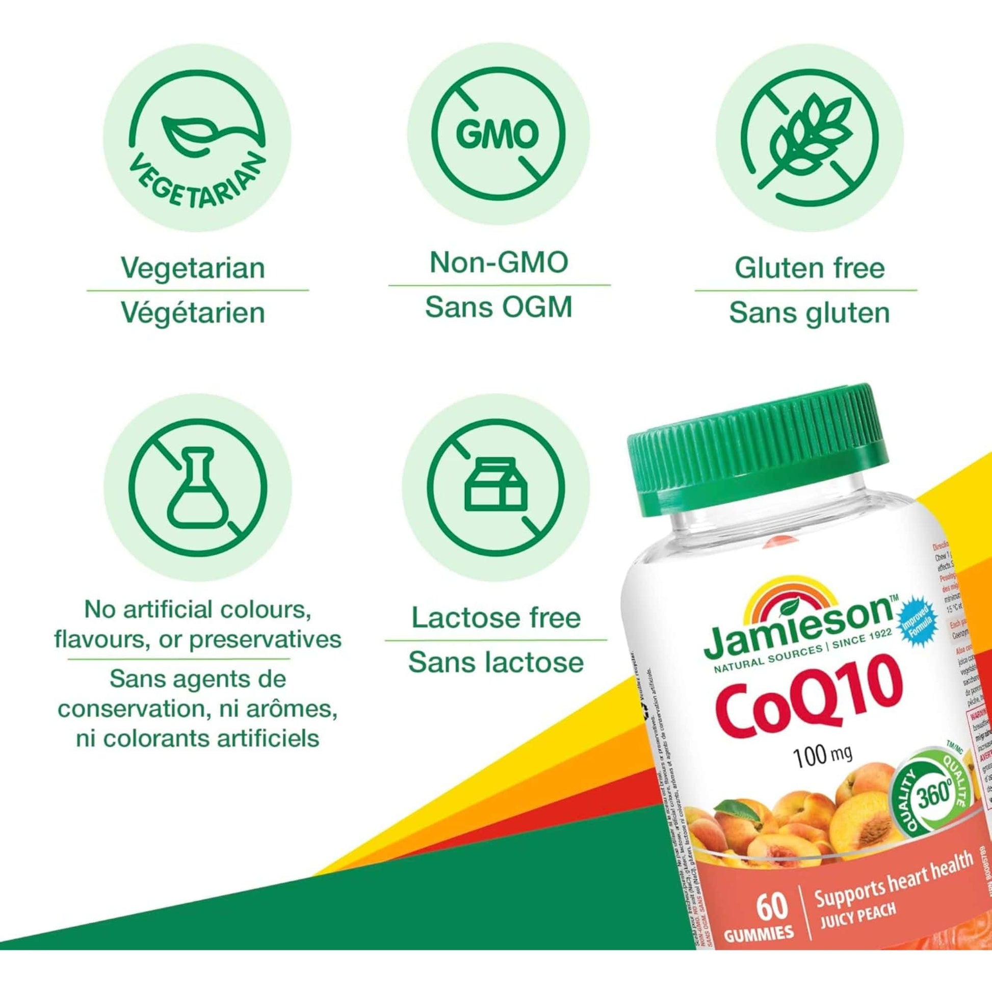 Juicy Peach Flavour, 60 Gummies | Jamieson  CoQ10 100 mg Gummies