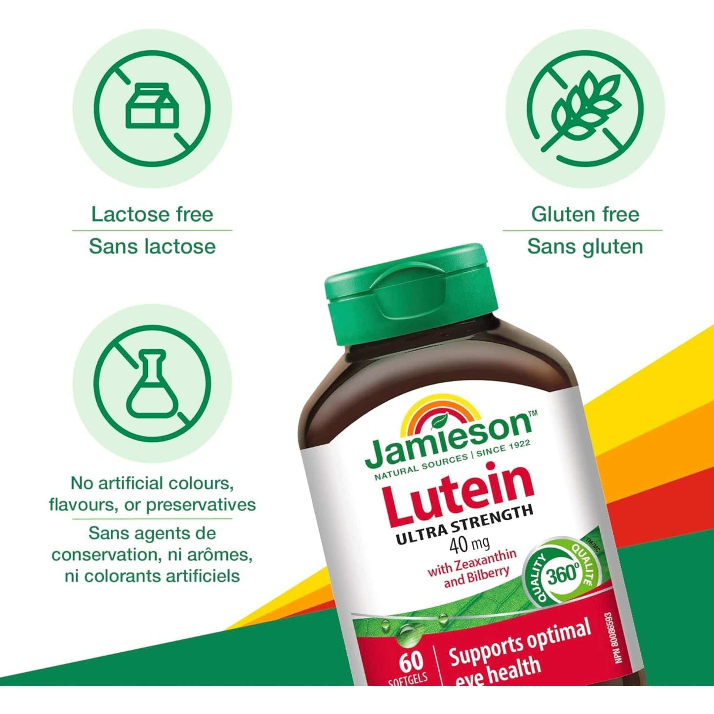 60 Softgels | Jamieson Lutein 40 mg Ultra Strength with Zeaxanthin and Bilberry