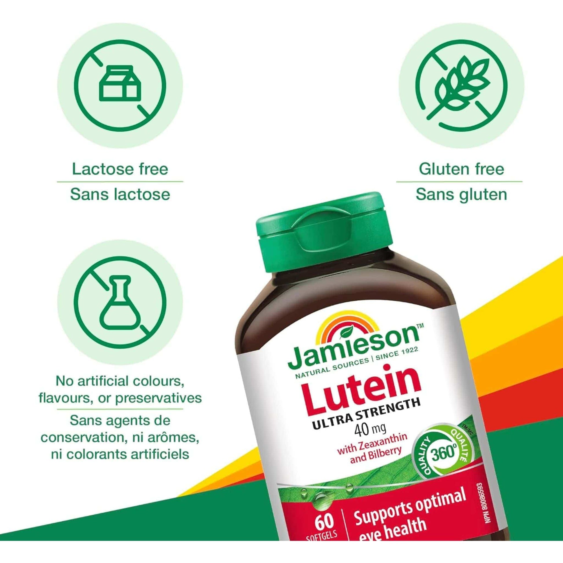60 Softgels | Jamieson Lutein 40 mg Ultra Strength with Zeaxanthin and Bilberry