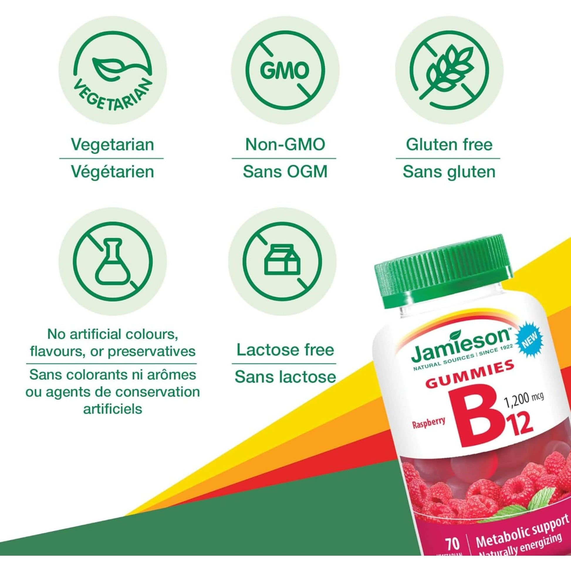 Raspberry, 70 Vegetarian Gummies | Jamieson Gummies Vitamin b12 1,200 mcg