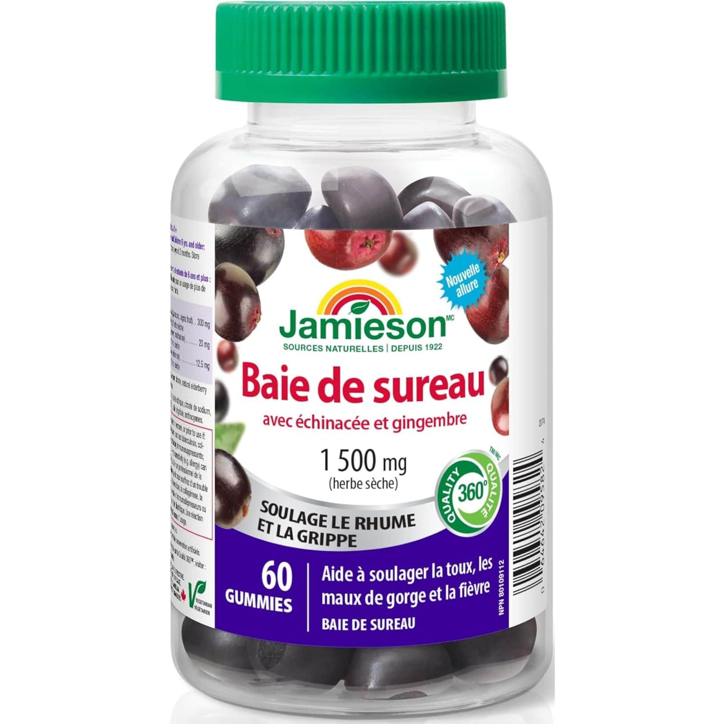 Elderberry Flavour, 60 Gummies | Jamieson  Elderberry Cold & Flu Gummy with Echinacea and Ginger