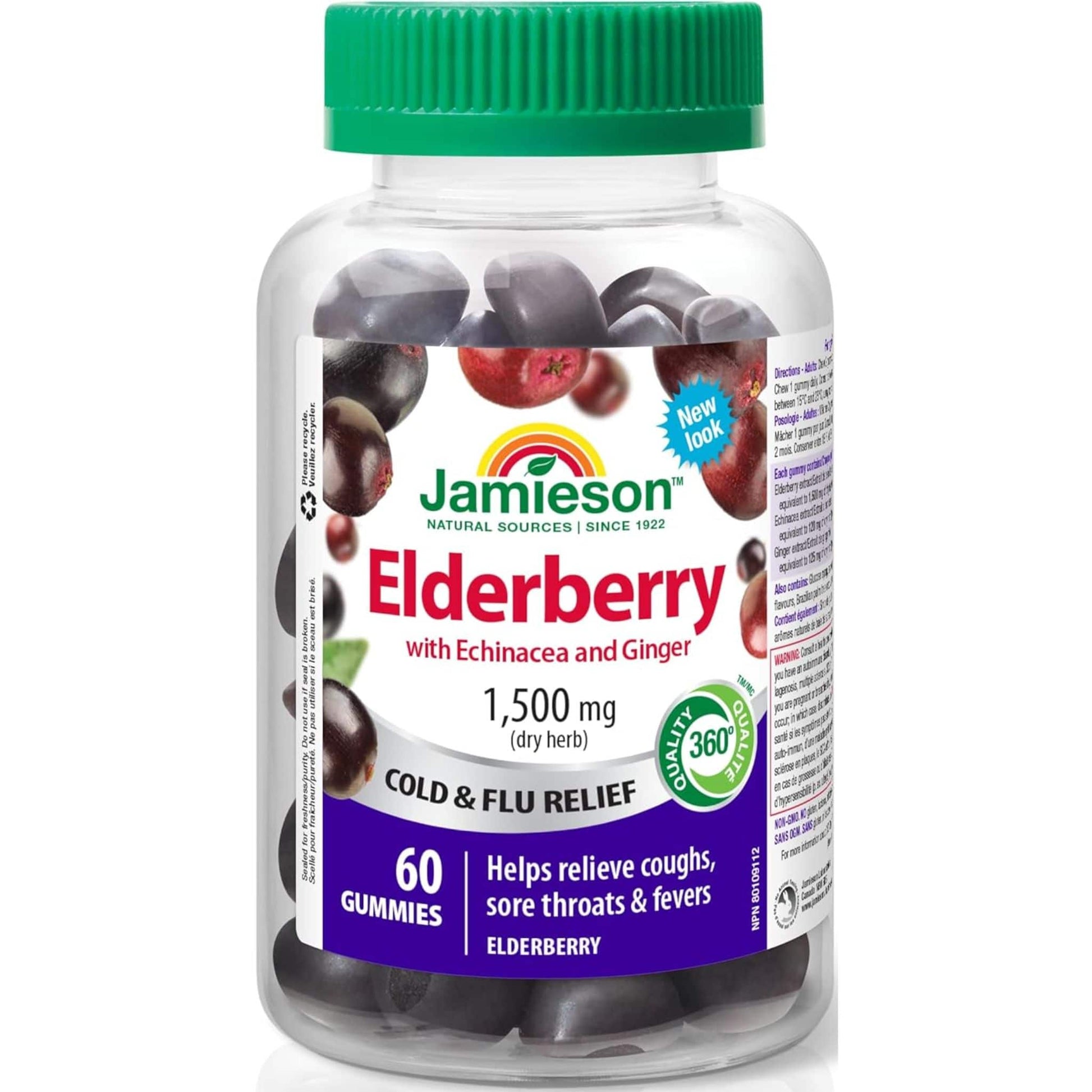 Elderberry Flavour, 60 Gummies | Jamieson  Elderberry Cold & Flu Gummy with Echinacea and Ginger