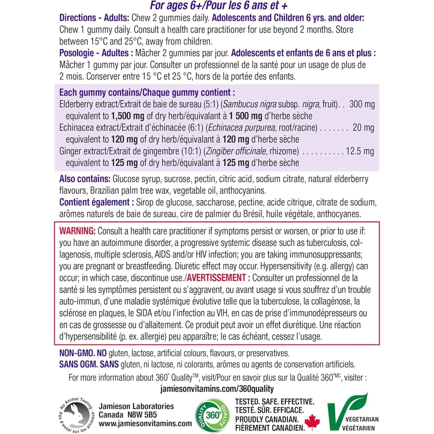 Elderberry Flavour, 60 Gummies | Jamieson  Elderberry Cold & Flu Gummy with Echinacea and Ginger