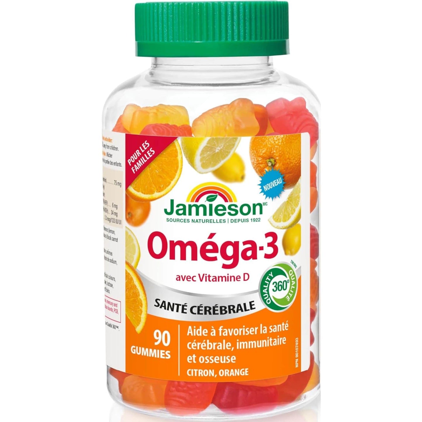 Orange and Lemon Flavours, 90 Gummies | Jamieson  Omega-3 with Vitamin D Gummies