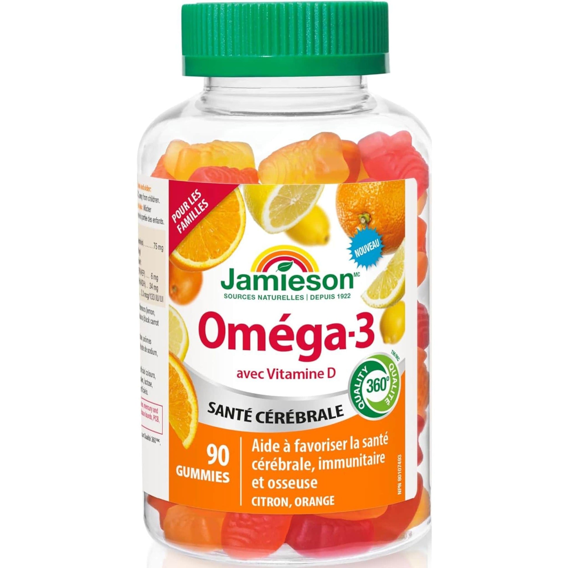Orange and Lemon Flavours, 90 Gummies | Jamieson  Omega-3 with Vitamin D Gummies