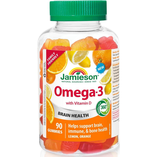 Orange and Lemon Flavours, 90 Gummies | Jamieson  Omega-3 with Vitamin D Gummies