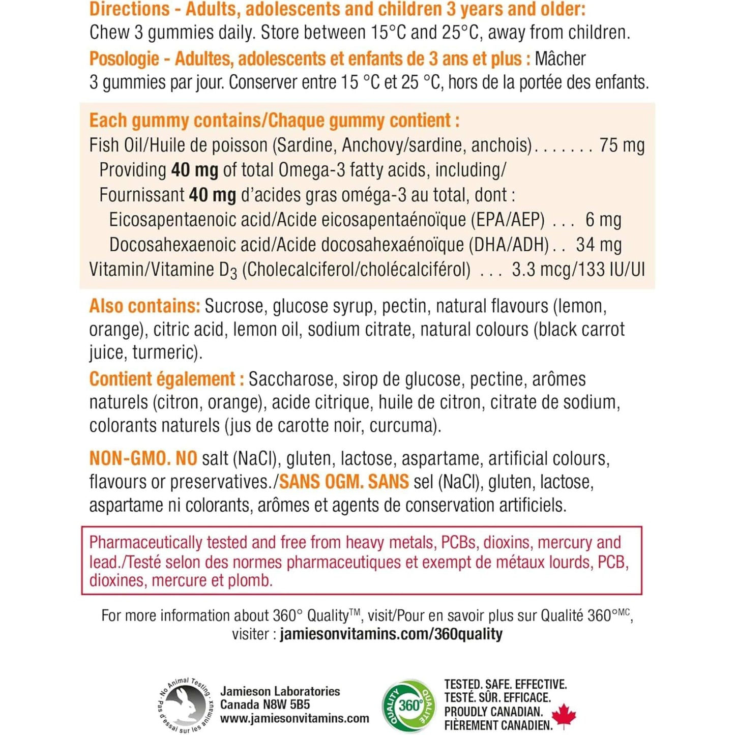 Orange and Lemon Flavours, 90 Gummies | Jamieson  Omega-3 with Vitamin D Gummies