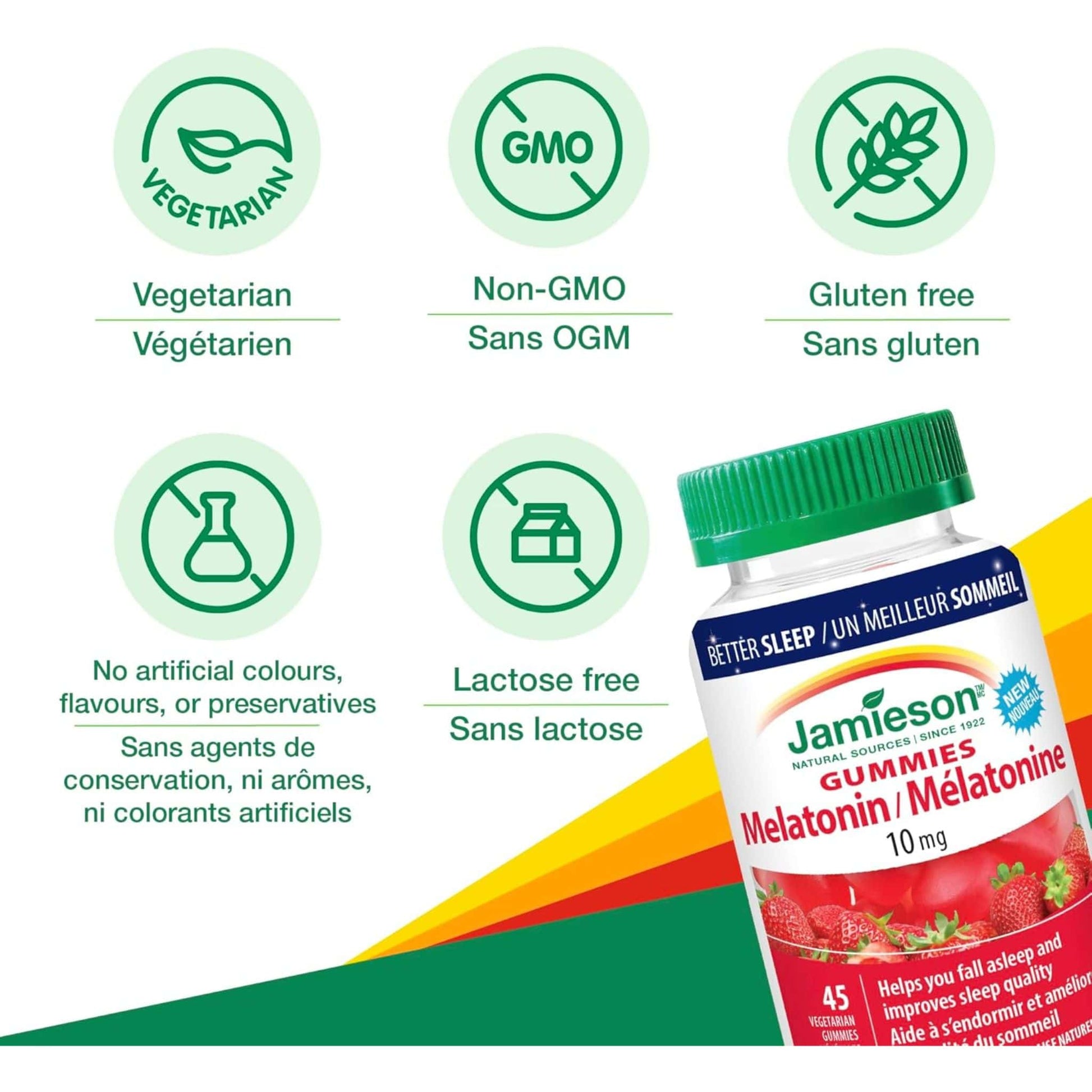 Natural Strawberry, 45 Vegetarian Gummies | Jamieson Gummies Melatonin 10 mg